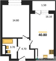 Планировка однокомнатной(квартира) площадью 40.7 квадратных метров в “ЖК Пушкино Град”
