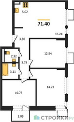 Планировка трехкомнатной(квартира) площадью 71.4 квадратных метров в ЖК “ЖК Горки Парк”