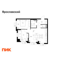 Планировка двухкомнатной(квартира) площадью 56.6 квадратных метров в “ЖК Ярославский”