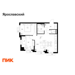 Планировка двухкомнатной(квартира) площадью 56.6 квадратных метров в ЖК “ЖК Ярославский”