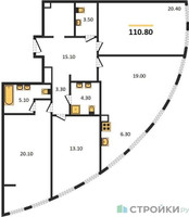 Планировка трехкомнатной(квартира) площадью 110.8 квадратных метров в “ЖК Sydney City (Сидней Сити)”