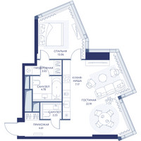 Планировка однокомнатной(квартира) площадью 57.8 квадратных метров в “ЖК ХАЙДАУТ”
