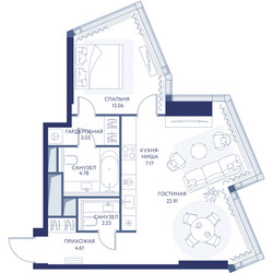 Планировка однокомнатной(квартира) площадью 57.8 квадратных метров в ЖК “ЖК ХАЙДАУТ”