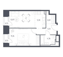Планировка однокомнатной(апартаменты) площадью 46.97 квадратных метров в “ЖК Скай Спутник”
