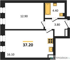 Планировка однокомнатной(квартира) площадью 37.2 квадратных метров в “ЖК МАРК”