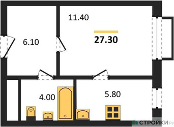 Планировка студии(квартира) площадью 27.3 квадратных метров в ЖК “ЖК Римский”