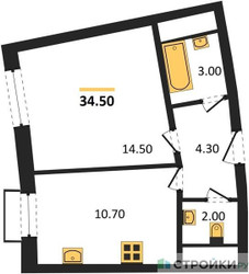 Планировка однокомнатной(квартира) площадью 34.5 квадратных метров в ЖК “ЖК Римский”