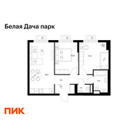 Планировка двухкомнатной(квартира) площадью 55.4 квадратных метров в “ЖК Белая Дача парк”