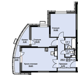 Планировка двухкомнатной(квартира) площадью 62.2 квадратных метров в ЖК “ЖК Соболевка”