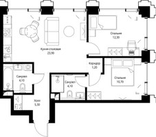 Планировка двухкомнатной(квартира) площадью 62.2 квадратных метров в “ЖК СЕТ”