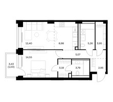 Планировка однокомнатной(квартира) площадью 61.16 квадратных метров в “ЖК НОВА”