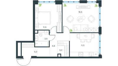 Планировка двухкомнатной(квартира) площадью 58.6 квадратных метров в ЖК “ЖК Левел Южнопортовая”