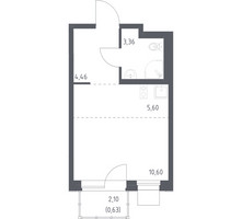 Планировка студии(квартира) площадью 24.65 квадратных метров в “ЖК Новое Внуково”