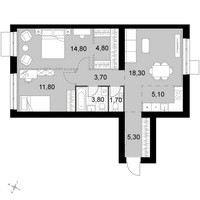 Планировка трехкомнатной(квартира) площадью 69.3 квадратных метров в “Апрелевка Клаб”