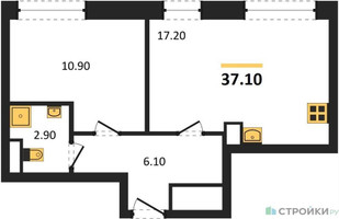 Планировка однокомнатной(квартира) площадью 37.1 квадратных метров в “ЖК Обручева 30”