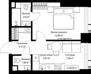 Планировка однокомнатной(квартира) площадью 36.92 квадратных метров в ЖК “ЖК Веер”