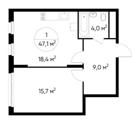 Планировка однокомнатной(квартира) площадью 47.1 квадратных метров в ЖК “ЖК Переделкино Ближнее”