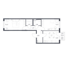 Планировка двухкомнатной(квартира) площадью 57.1 квадратных метров в “ЖК Горки Парк”