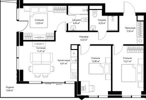 Планировка трехкомнатной(квартира) площадью 84.76 квадратных метров в “ЖК Джойс”