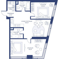 Планировка двухкомнатной(квартира) площадью 66.8 квадратных метров в “ЖК Свет”