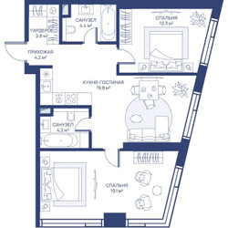 Планировка двухкомнатной(квартира) площадью 66.8 квадратных метров в ЖК “ЖК Свет”