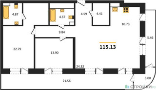 Планировка двухкомнатной(квартира) площадью 115.6 квадратных метров в “Квартал Foriver”