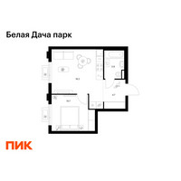 Планировка однокомнатной(квартира) площадью 37.5 квадратных метров в “ЖК Белая Дача парк”