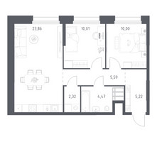 Планировка двухкомнатной(апартаменты) площадью 61.47 квадратных метров в “ЖК Апарт-отель Тропарево парк”