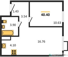 Планировка однокомнатной(квартира) площадью 40.4 квадратных метров в “ЖК Пятницкие луга”