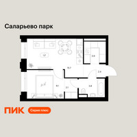 Планировка однокомнатной(квартира) площадью 37 квадратных метров в “ЖК Саларьево парк”