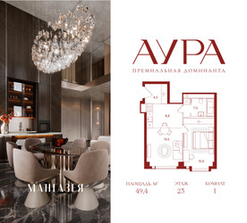 Планировка однокомнатной(квартира) площадью 49.4 квадратных метров в ЖК “ЖК АУРА”