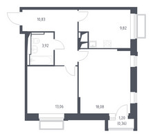 Планировка двухкомнатной(квартира) площадью 56.1 квадратных метров в “ЖК Долина Яузы”