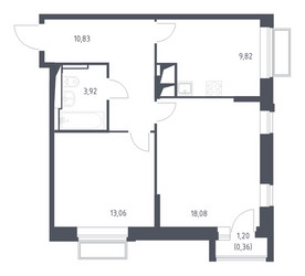 Планировка двухкомнатной(квартира) площадью 56.1 квадратных метров в ЖК “ЖК Долина Яузы”