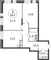 Планировка двухкомнатной(квартира) площадью 68.4 квадратных метров в “ЖК Первый Московский”