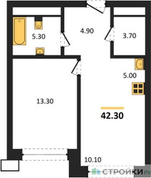 Планировка однокомнатной(квартира) площадью 42.3 квадратных метров в ЖК “ЖК Родина Парк”