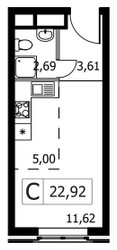 Планировка студии(квартира) площадью 22.92 квадратных метров в ЖК “ЖК Городские Истории”