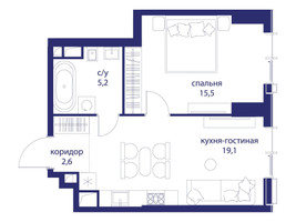Планировка однокомнатной(квартира) площадью 42.4 квадратных метров в “ЖК Событие”