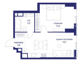 Планировка однокомнатной(квартира) площадью 42.4 квадратных метров в ЖК “ЖК Событие”