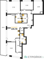 Планировка 4+ комнатной(квартира) площадью 135.7 квадратных метров в “ЖК Остров”