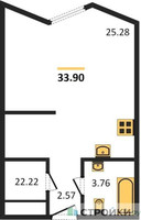 Планировка студии(апартаменты) площадью 33.9 квадратных метров в “ЖК Insider (Инсайдер)”