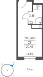 Планировка студии(апартаменты) площадью 20.45 квадратных метров в ЖК “ЖК Волковская 67”
