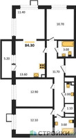 Планировка 4+ комнатной(квартира) площадью 84.3 квадратных метров в “ЖК Первый Лермонтовский”