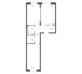 Планировка двухкомнатной(квартира) площадью 56.86 квадратных метров в ЖК “ЖК Пятницкие луга”