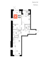 Планировка трехкомнатной(квартира) площадью 76.8 квадратных метров в “ЖК Мытищи Сити”
