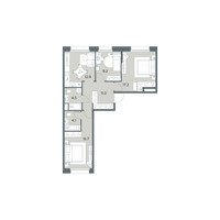 Планировка трехкомнатной(квартира) площадью 74.6 квадратных метров в “ЖК Станиславский”