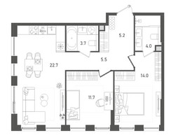 Планировка двухкомнатной(квартира) площадью 66.8 квадратных метров в “ЖК Pave (Пэйв)”