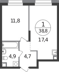Планировка однокомнатной(квартира) площадью 38.8 квадратных метров в ЖК “ЖК Первый Московский”