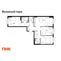 Планировка трехкомнатной(квартира) площадью 85 квадратных метров в “ЖК Волжский Парк”