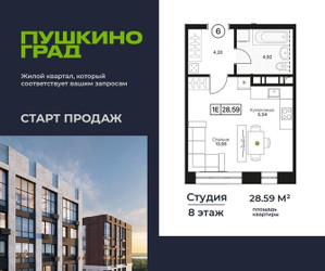 Планировка студии(квартира) площадью 28.59 квадратных метров в ЖК “ЖК Пушкино Град”