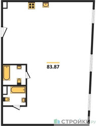 Планировка двухкомнатной(квартира) площадью 84.4 квадратных метров в ЖК “Квартал Foriver”